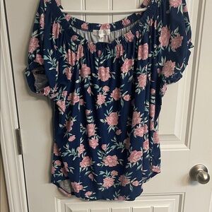 Planet Gold Navy and Pink Floral Blouse very soft everyday wear 3xl